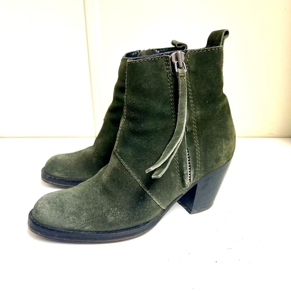 Acne Studios Pistol Suede Ecru Boot 37 Leather Women 7M Fringe Ankle Booties